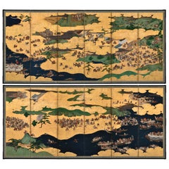 Coppia di paraventi giapponesi della fine del XVII secolo. Battaglia di Ichi-no-tani e Yashima.