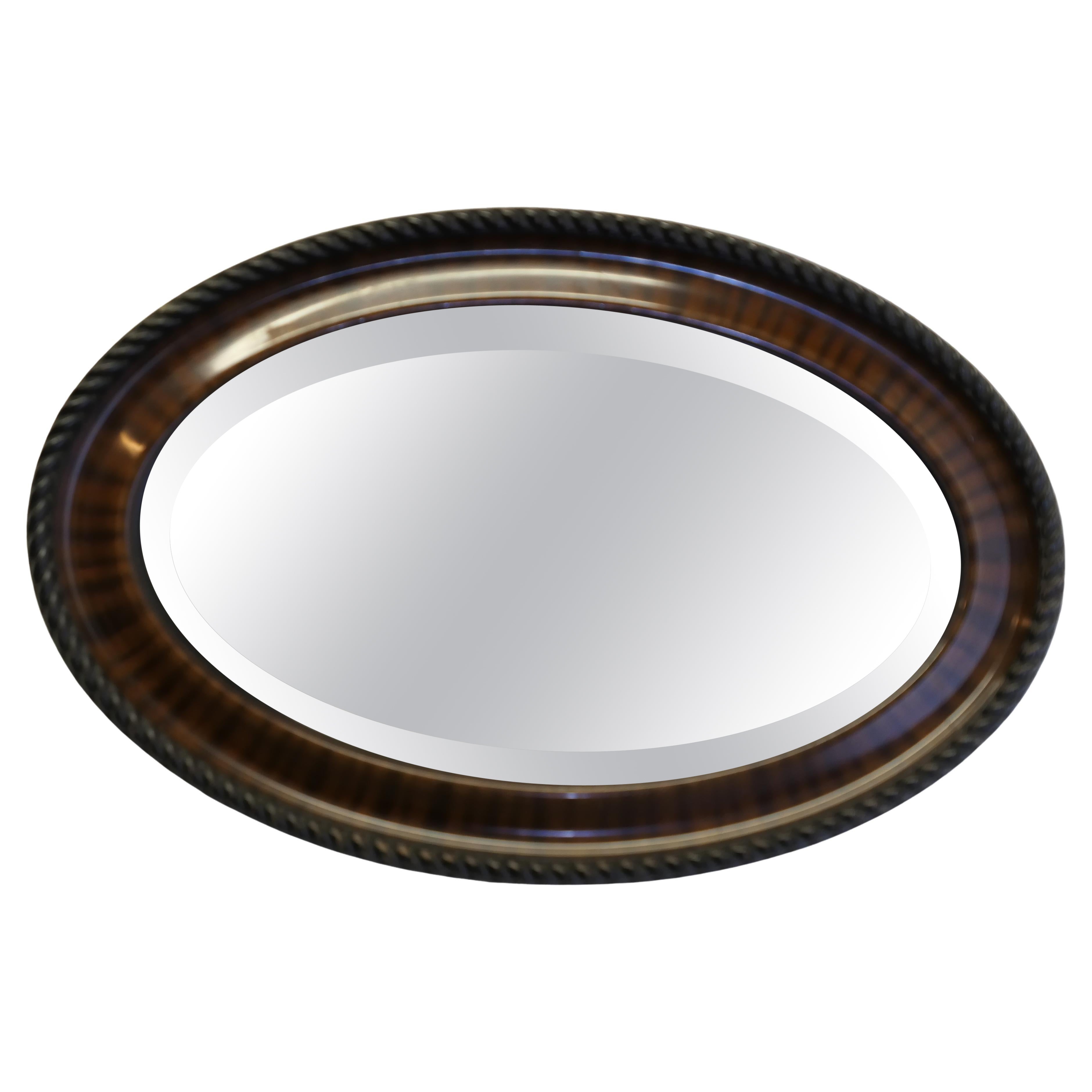 Large Edwardian Wood Finish Oval Mirror