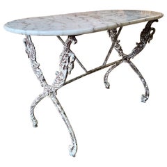 French Antique Cast iron & Marble Swan Table