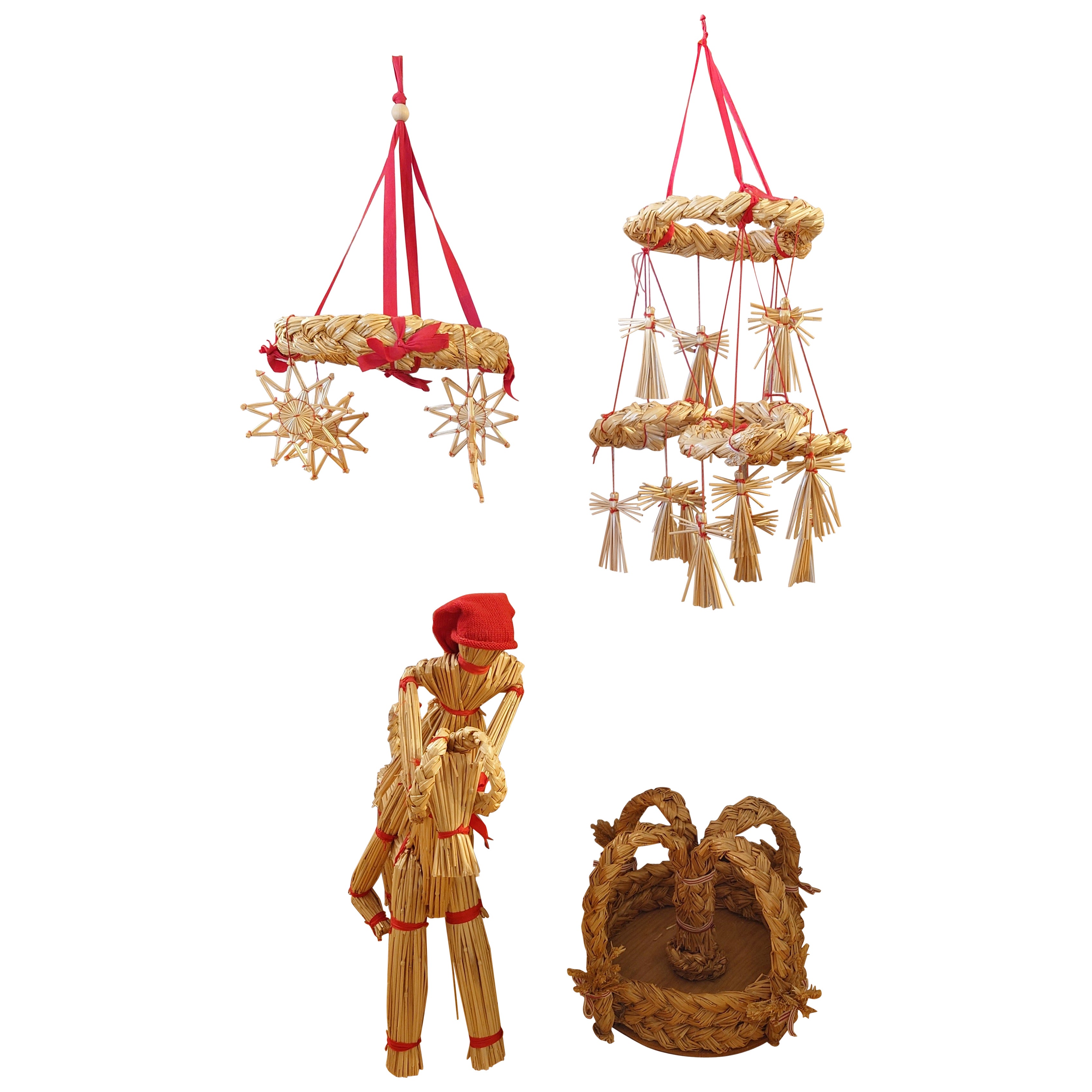 Collection of  vintage Swedish handwoven straw Christmas ornaments.