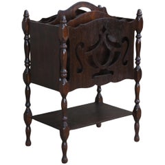 Antique Early 20th Century Mahogany Canterbury Magazine Rack Book Stand Shelf