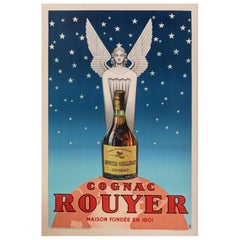 Cartel Vintage Original, Coñac Rouyer, Licor, Ángel, Cielo Estrellado, Globo, 1945