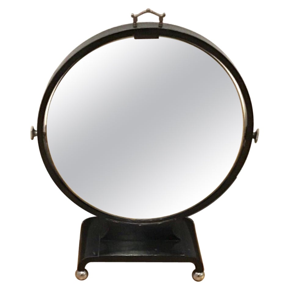 Antique Art Deco Ebonised Round Table Top Mirror