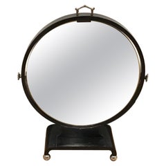 Antique Antique Deco Ebonised Round Table Top Mirror (Miroir de table)