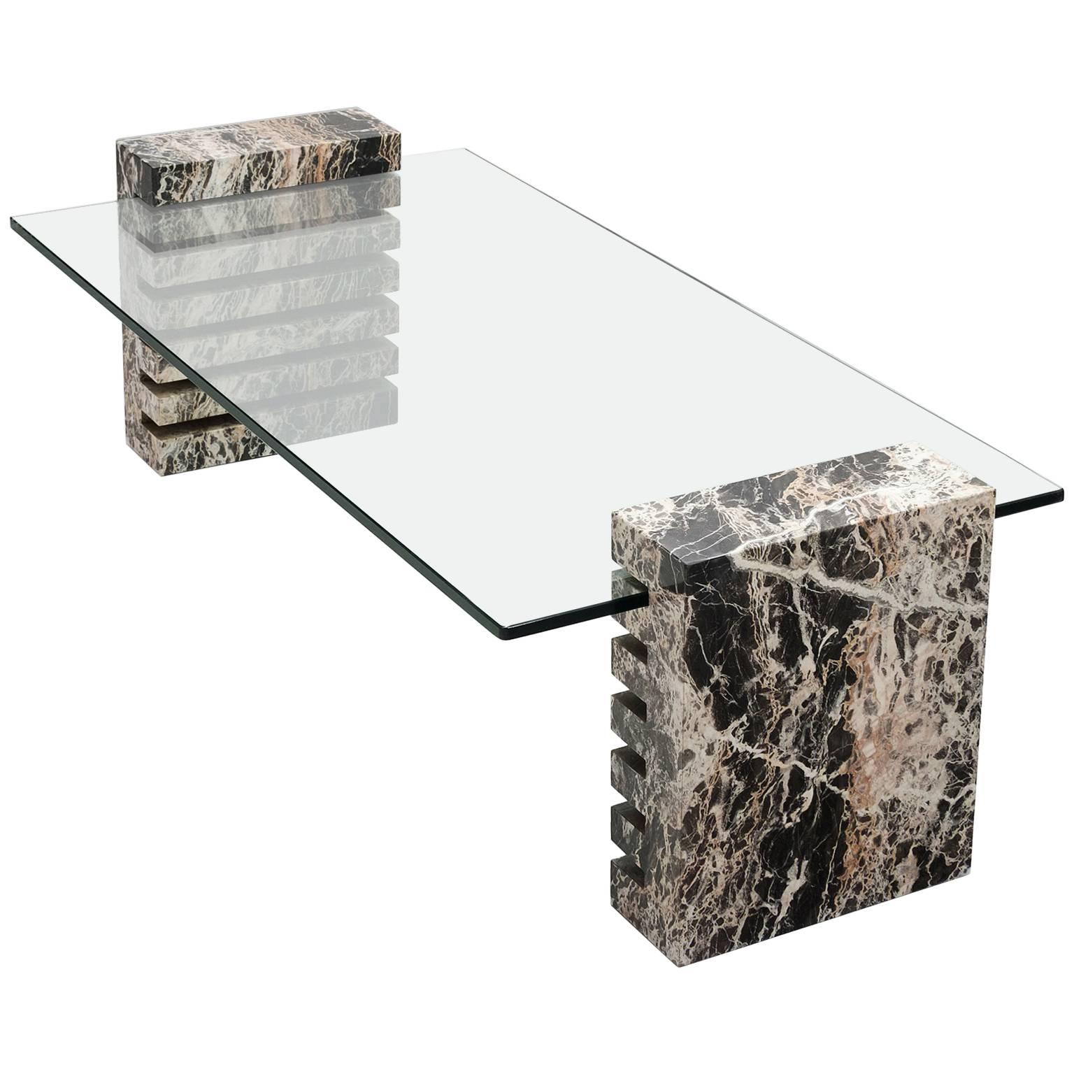 Large Marble and Glass Coffee Table