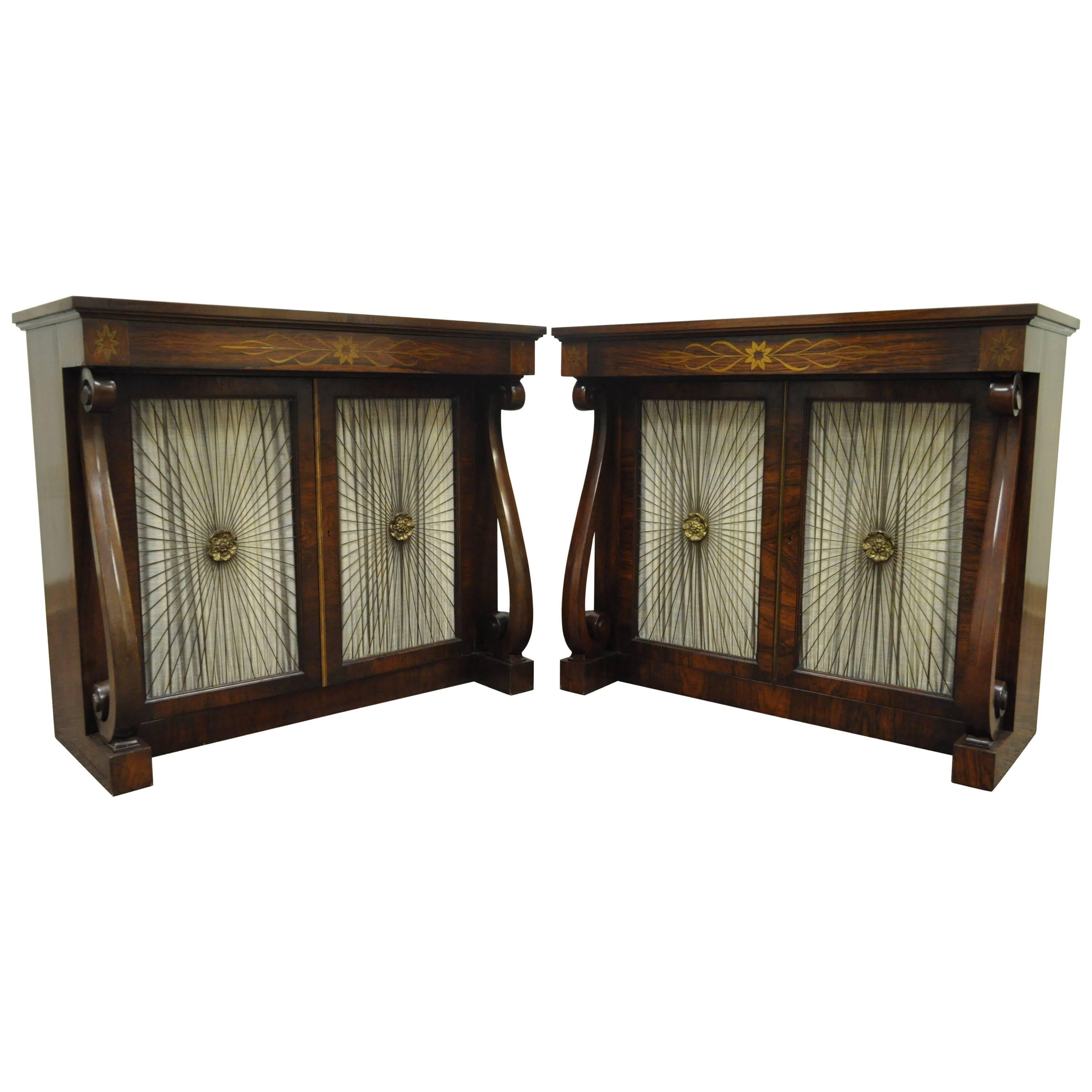 Pair of Daniel Jones Rosewood & Brass Regency Neoclassical Style Console Tables