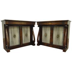 Pair of Daniel Jones Rosewood & Brass Regency Neoclassical Style Console Tables