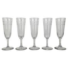 Set of Five French Champagne Flutes in Glass, Ca. 1890