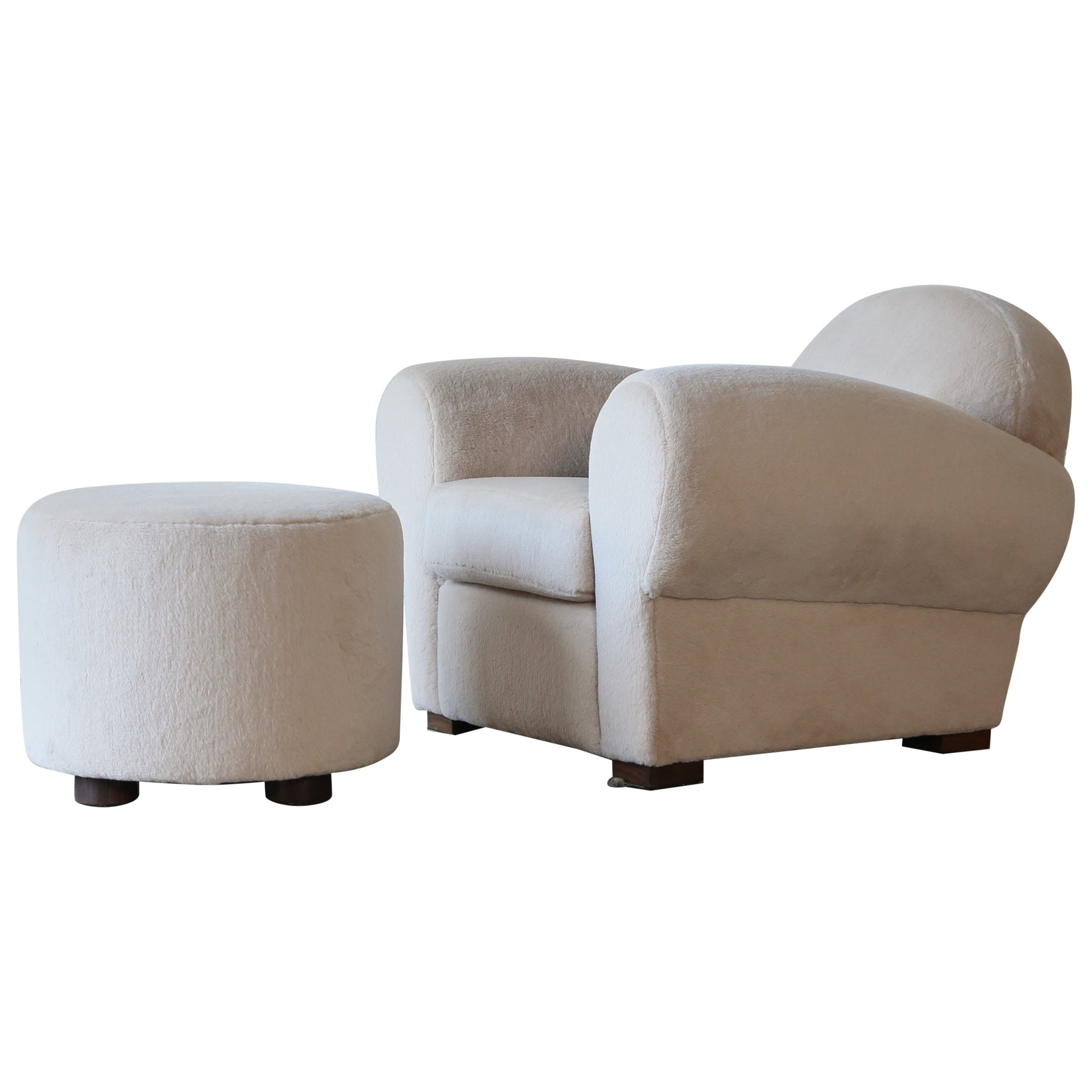 Superb Club Chair and Ottoman, Upholstered in Pure Alpaca
