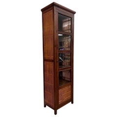 Vintage Solid Wood Book Shelf or Display Cabinet with Rattan Accents