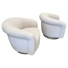 Pair of 1980’s Barrel Swivel Chairs redone in an Alpaca Wool Cotton Blend
