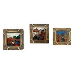 Art of Vintage Trio of Miniature Peruvian Paintings Art