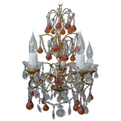 French Crystal Beaded Chandelier w/ Amber Drops