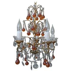 French Crystal Beaded Chandelier w/ Amber Drops 11