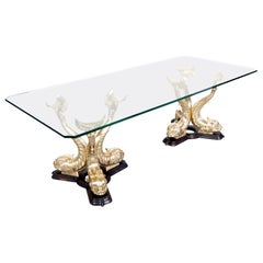 Monumental Vintage Italian Bronze Koi Fish Dining Table