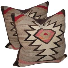 Pair of Faded Navajo Weaving Eye Dazzler Pillows