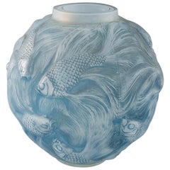 Rene Lalique Opalescent Cerulean Blue Stained Formose Vase Designed 1924