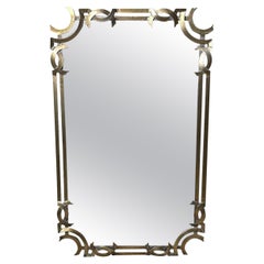 Midcentury  Large Italian Wall Mirror with Gilded Metal Frame