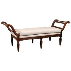 Italian Late 19th Century Wooden Bench with Scrolled Arms