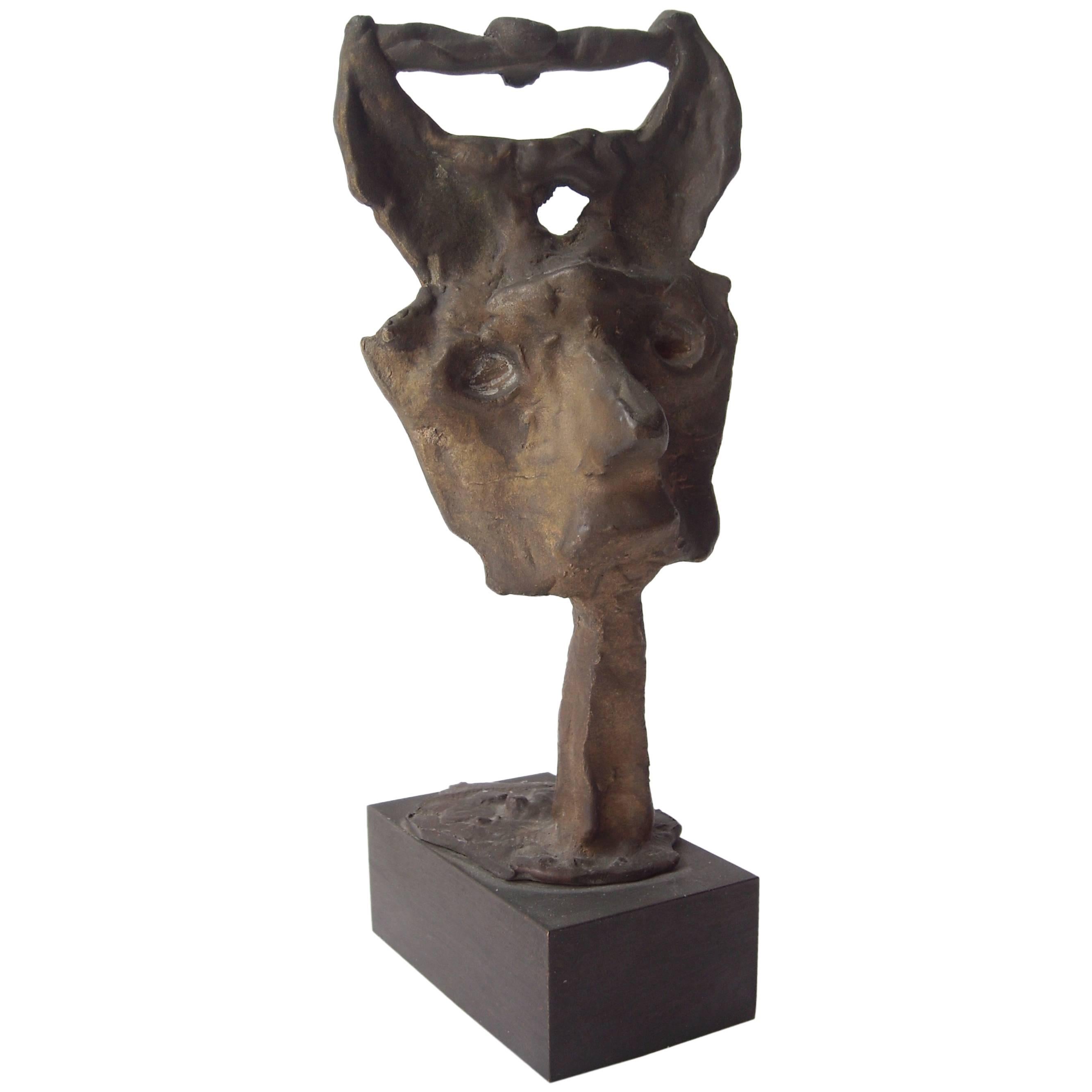 Emerson Woelffer Bonze  Sculpture, Abstract Face, Signed, Dated, Numbered For Sale