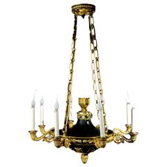 Fine Antique French Empire Neoclassical Gilt and Patina Bronze Chandelier 11