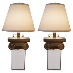 Pair of Italian Capitol Brass and Acrylic Sconces