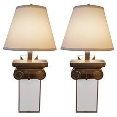 Pair of Italian Capitol Brass and Acrylic Sconces 7