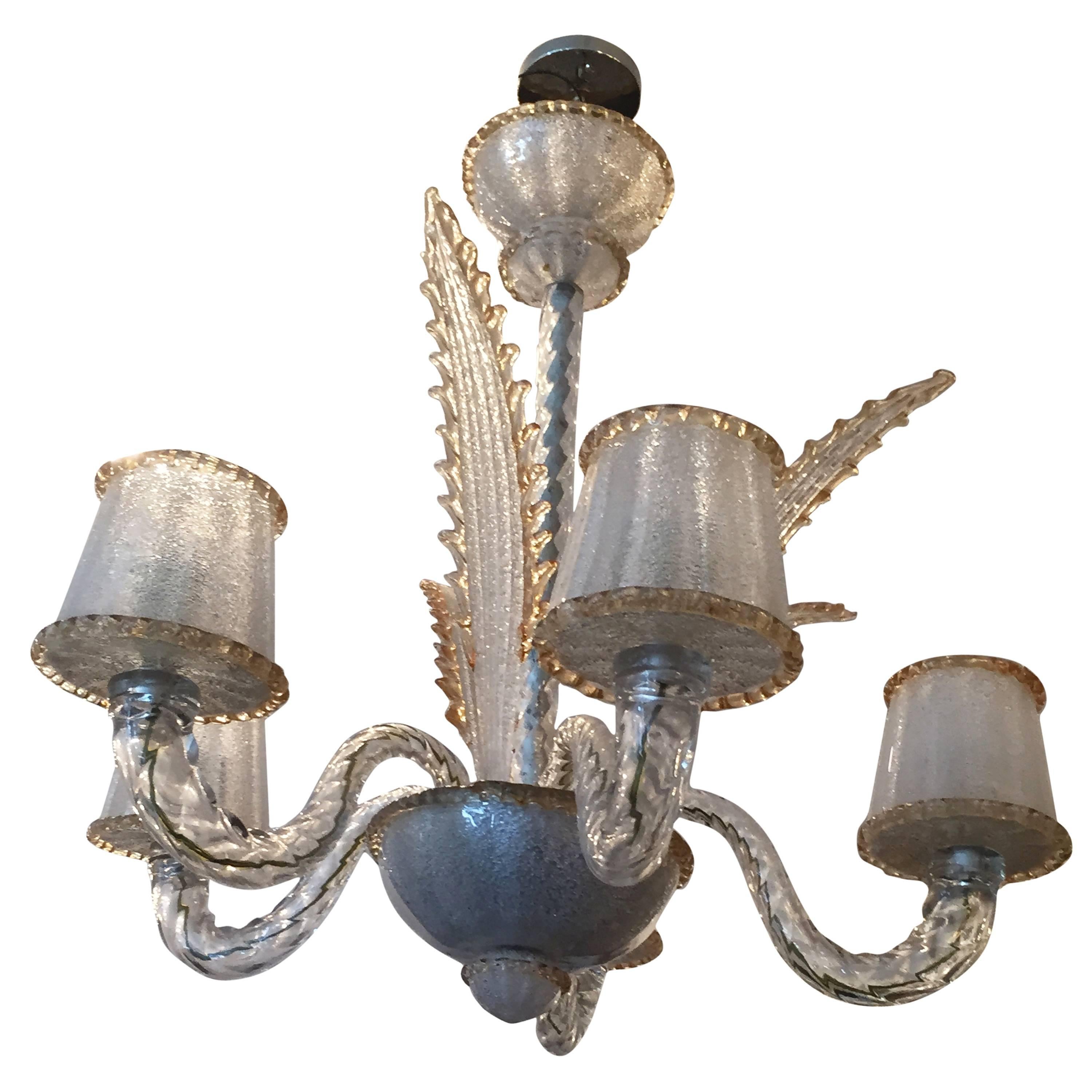 Barovier Murano Glass 1940s Italian Chandelier