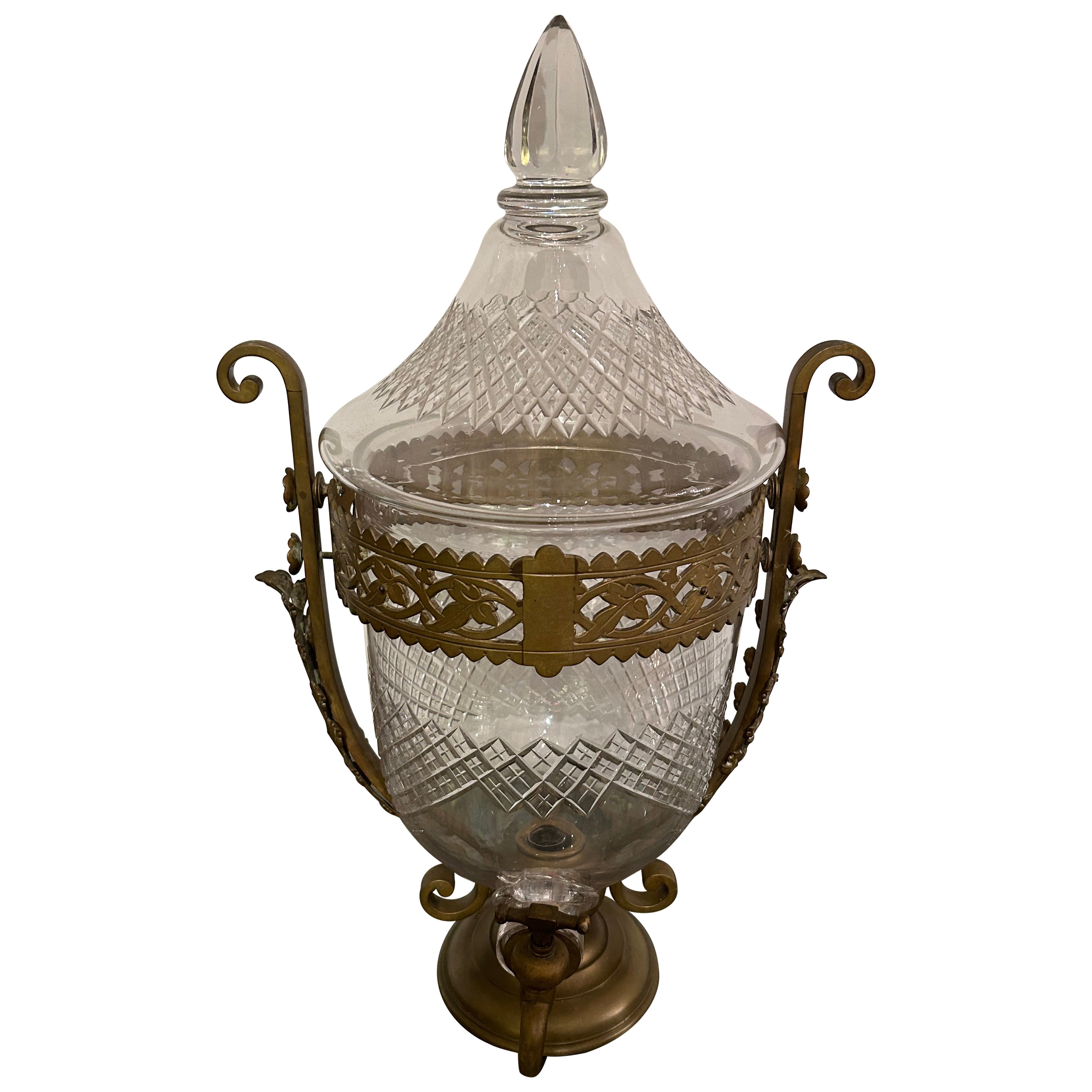 Samovar muy grande de cristal tallado y latón