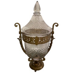 Samovar molto grande in cristallo tagliato e ottone