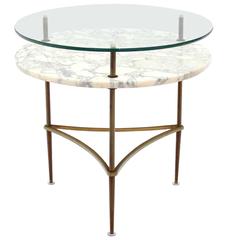 Two Tier Brass Marble and Glass Top Occasional Table