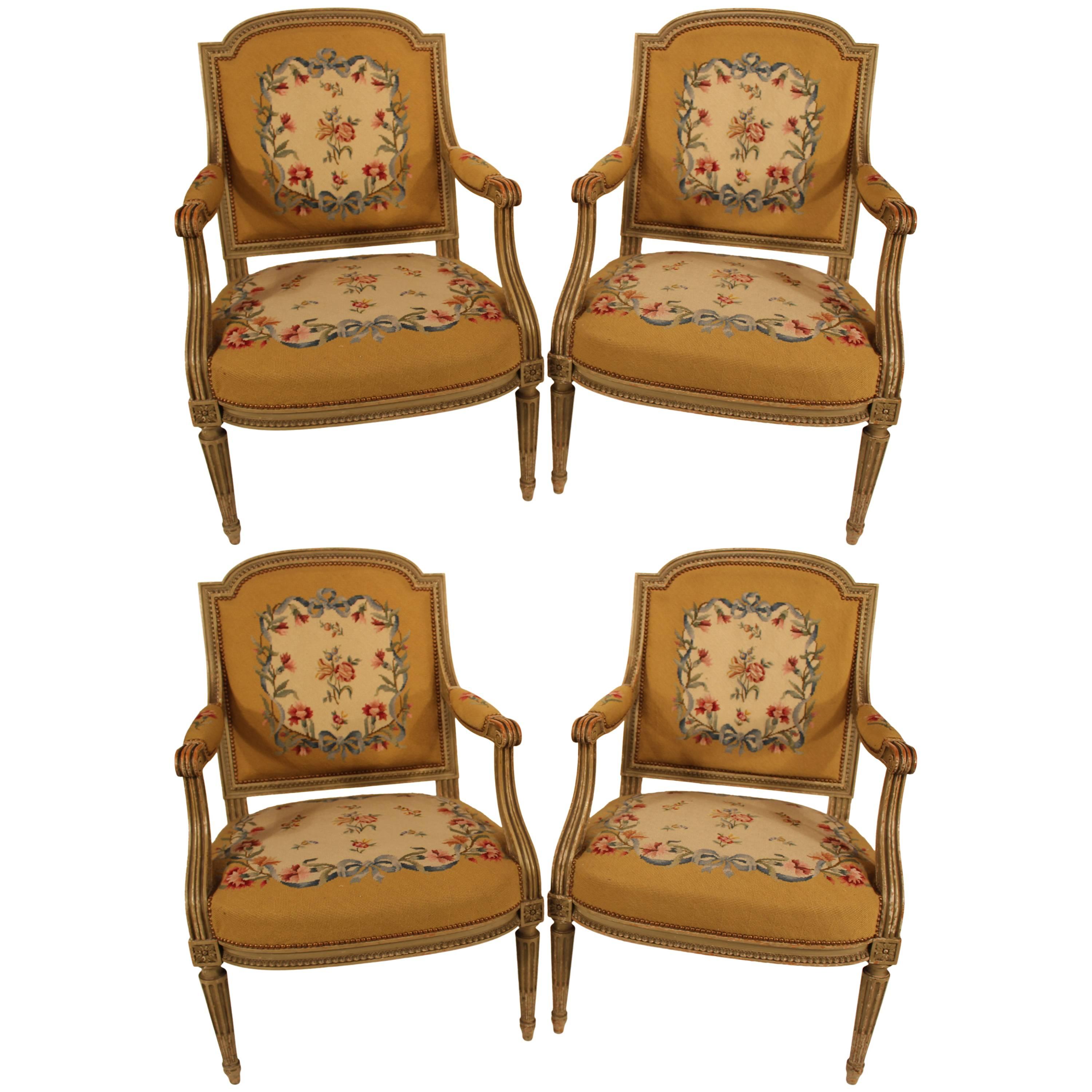 19th Century Set of Four Armchairs with Gobelin