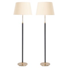 Pair of Mid-Century Black Leather Floor Lamps