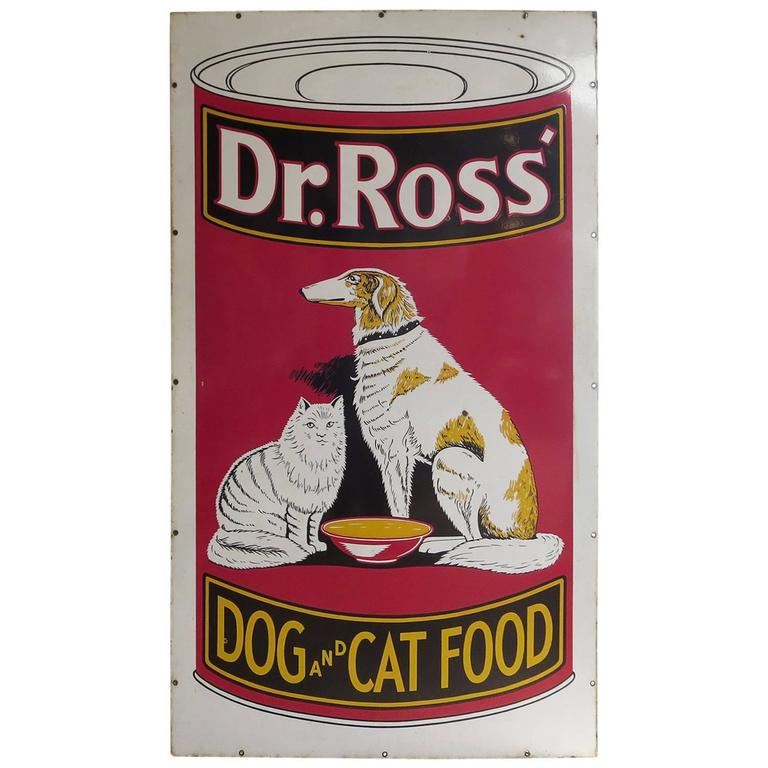 1930s Porcelain Enameled Advertising Sign for Dr. Ross' Dog and Cat