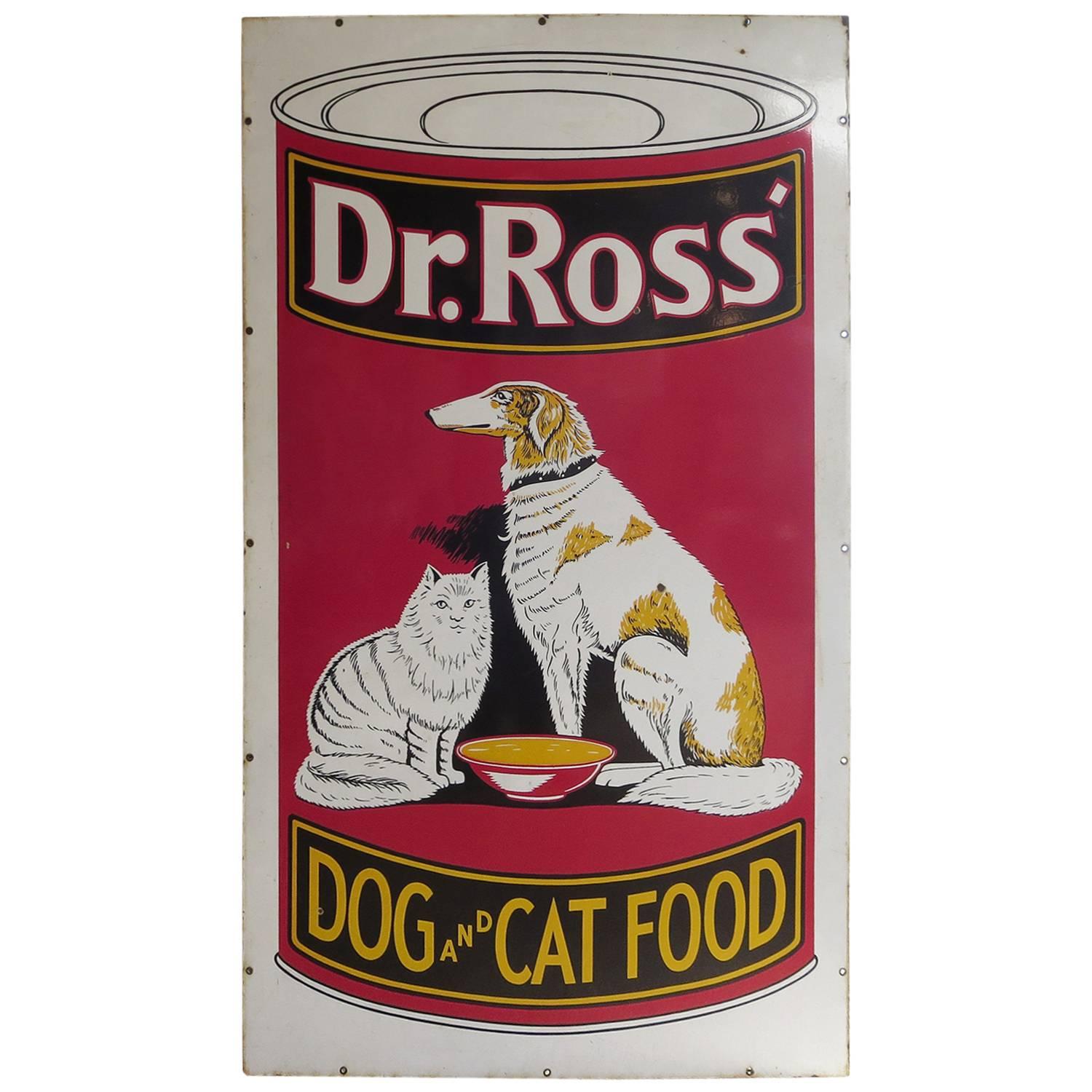 1930s Porcelain Enameled Advertising Sign for Dr. Ross' Dog and Cat Food