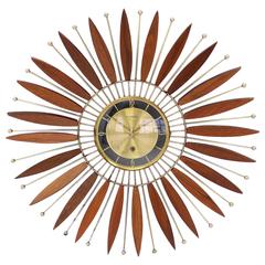 Beautiful Walnut Sunburst Mechanical Wind Up Wall Clock