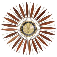 Beautiful Walnut Sunburst Mechanical Wind Up Wall Clock 