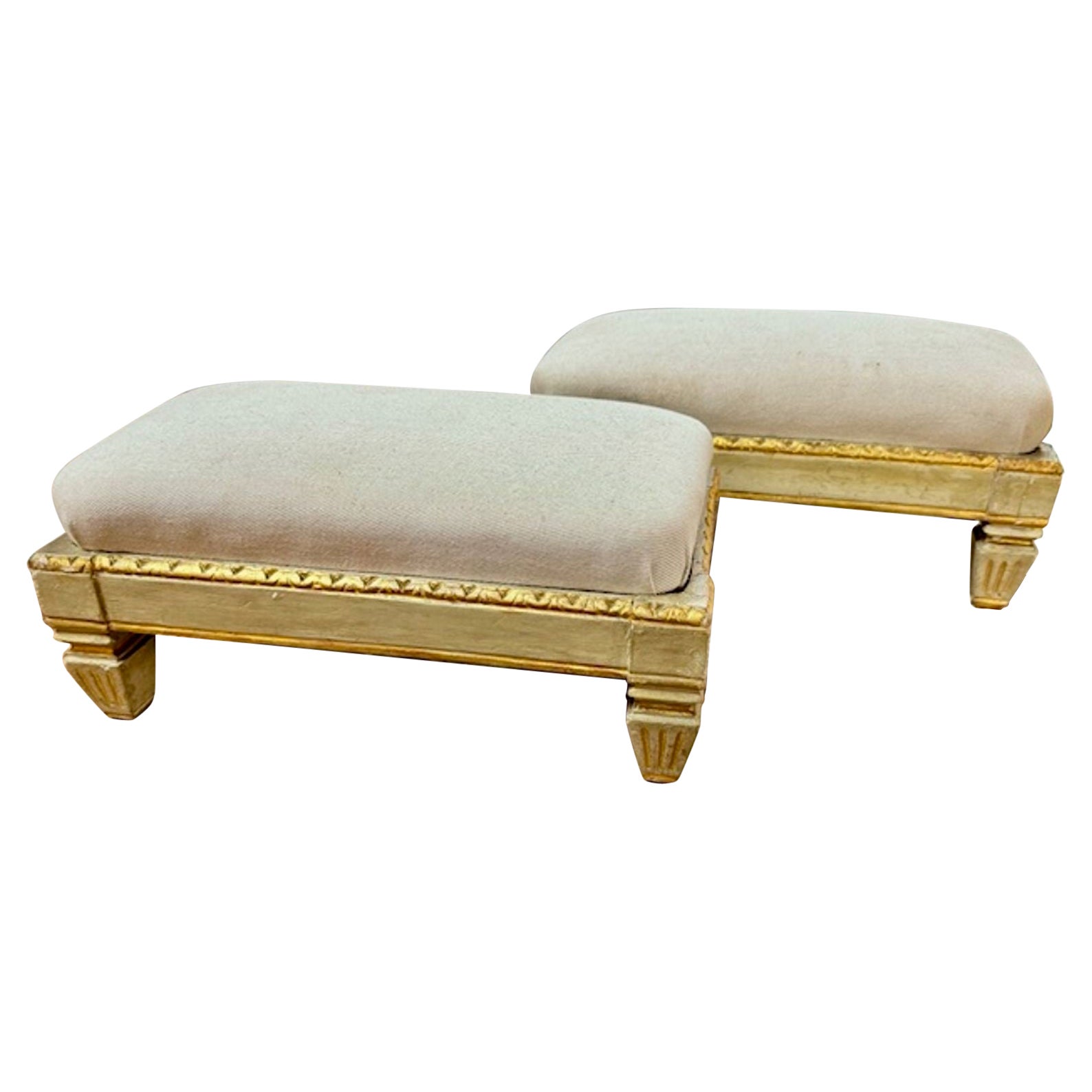 Pair of Petite Antique Italian Carved and Painted Footstools