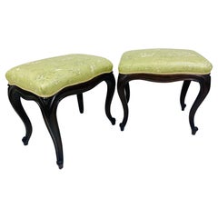 Antique hand carved newly upholstered French country benches/a pair