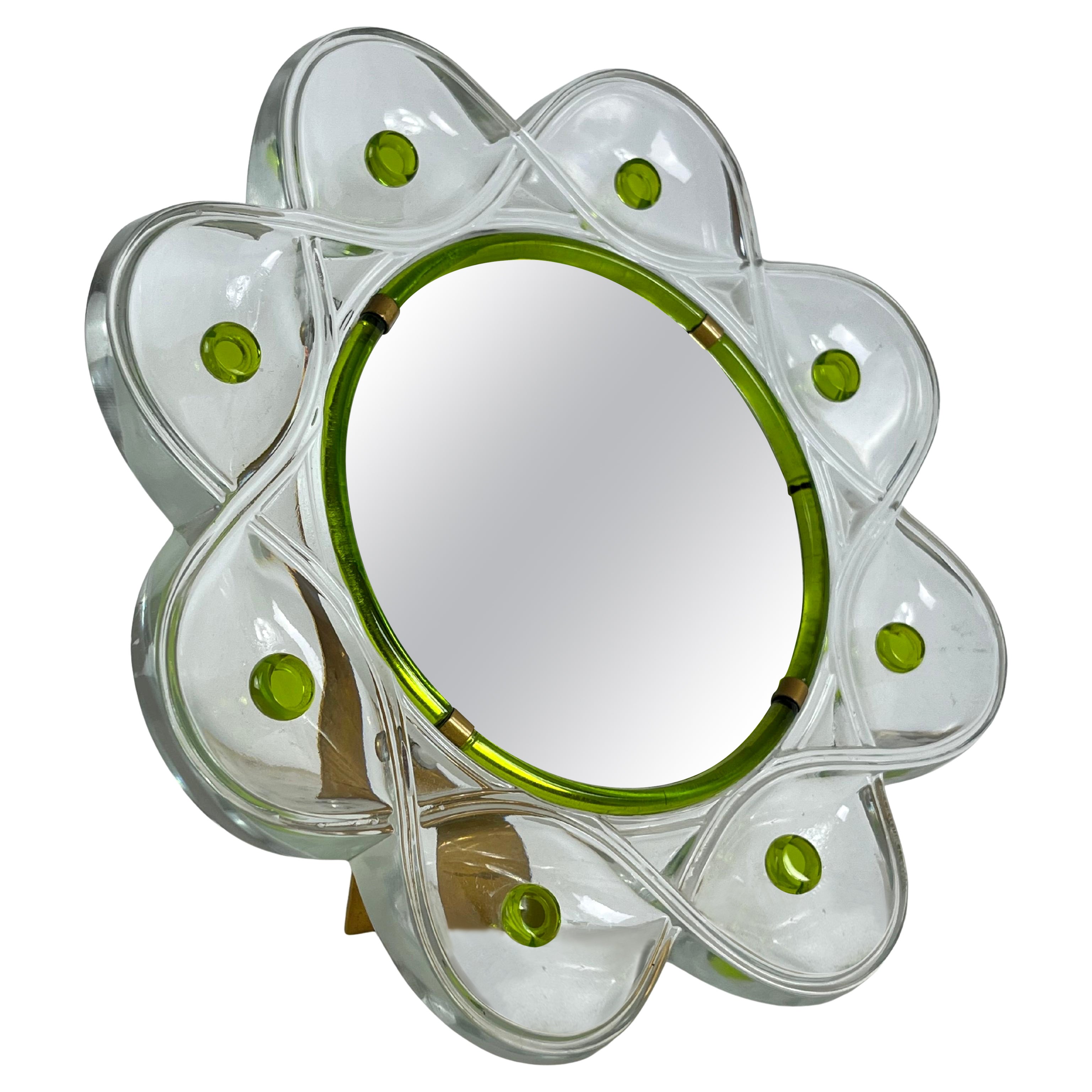 Miroir de table en cristal et laiton du milieu du siècle, Lalique 1960s