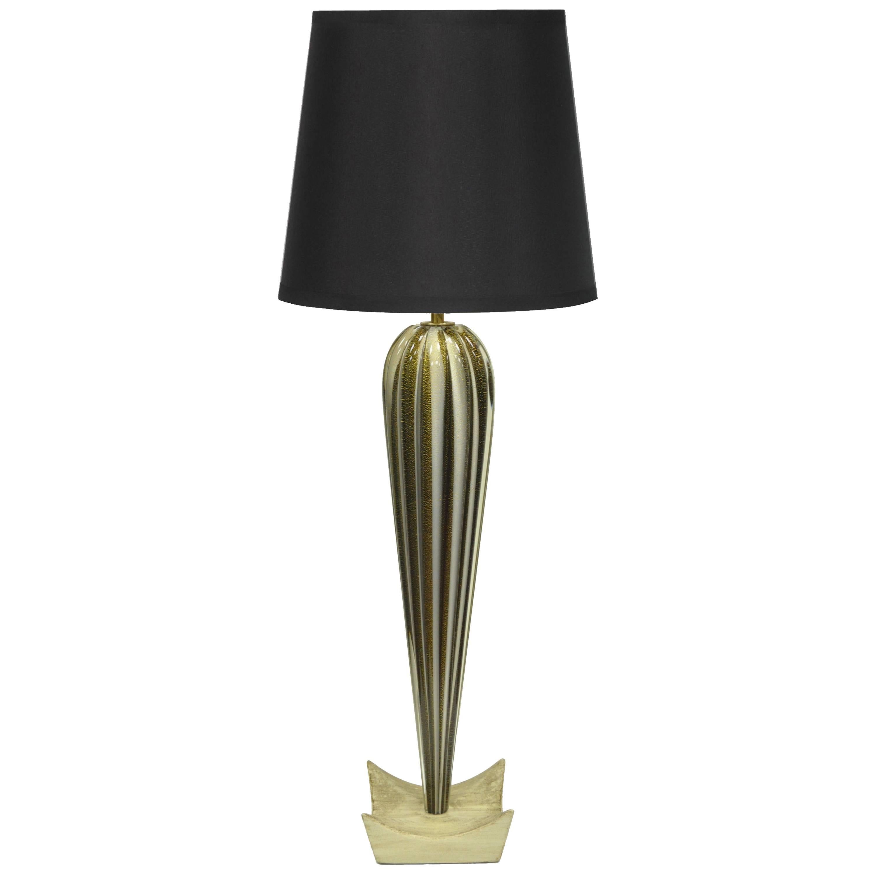 Italian Murano Blown Glass Gold Fleck Mid Century Modern Teardrop Table Lamp For Sale