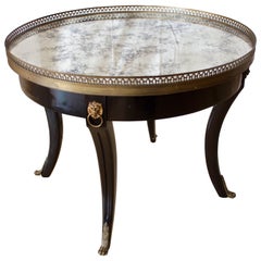 French Ebonized Round Occasional or Coffee Table with Antique Silvered Mirror to