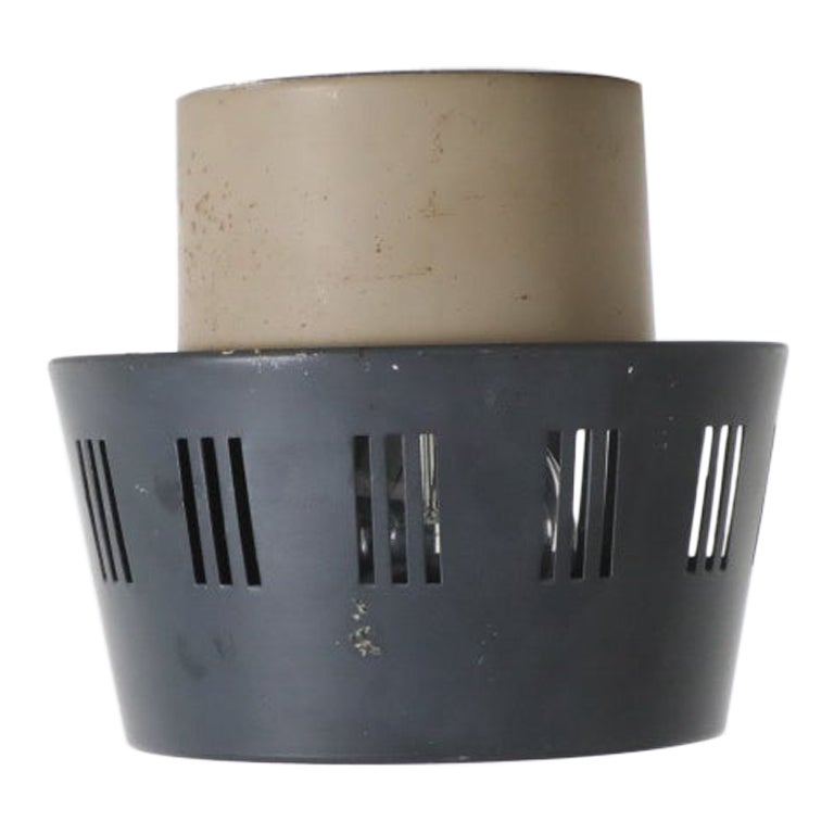 1950's Louis Kalff Flush Mount Ceiling Lamp with Linear Cut-Outs for Philips