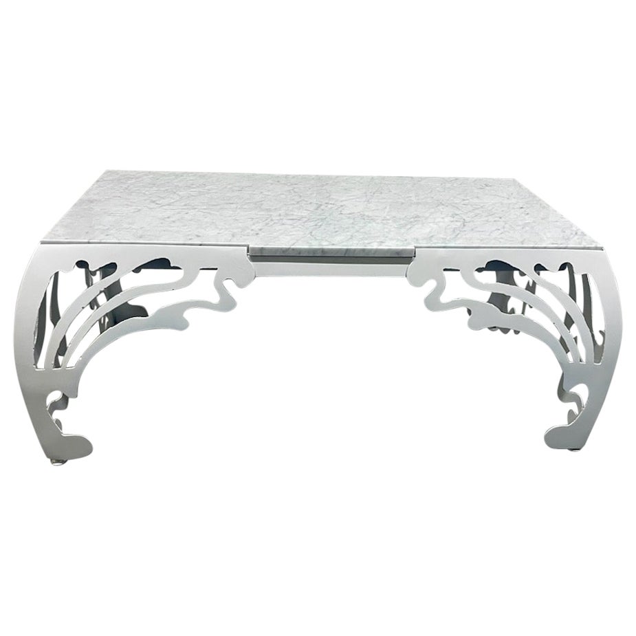Sculptural Iron and Carrara Marble White Coffee Table