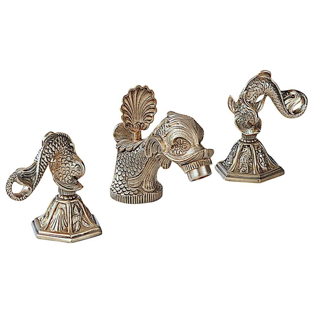 Elegant Sherle Wagner Vintage Dolphin Faucet Set in Silver Finish For Sale