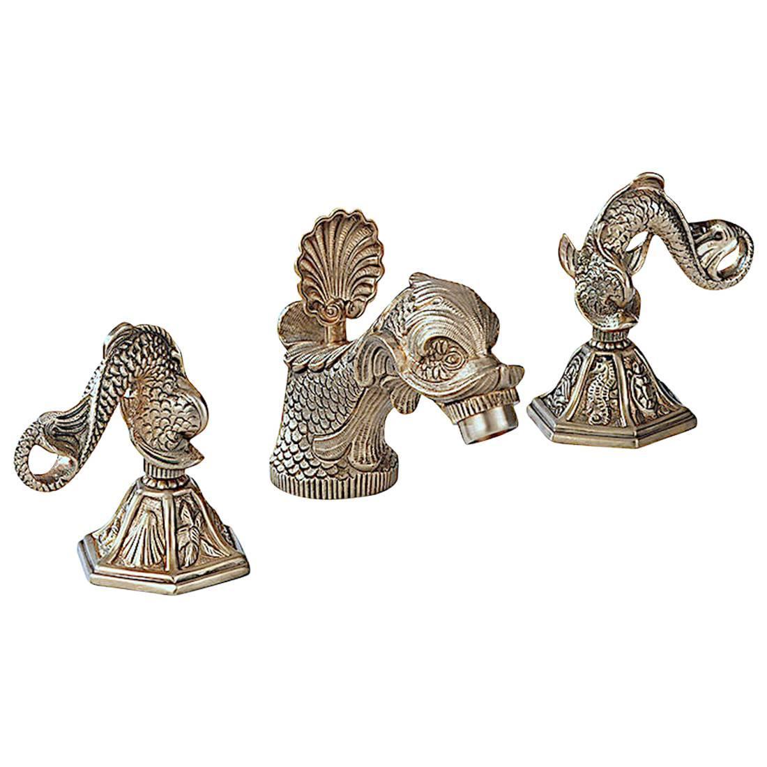 Elegant Sherle Wagner Vintage Dolphin Faucet Set in Silver Finish For