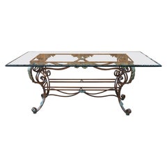 Vintage Italian Sculptural Dining Table Base in ottone e metallo e piano in vetro