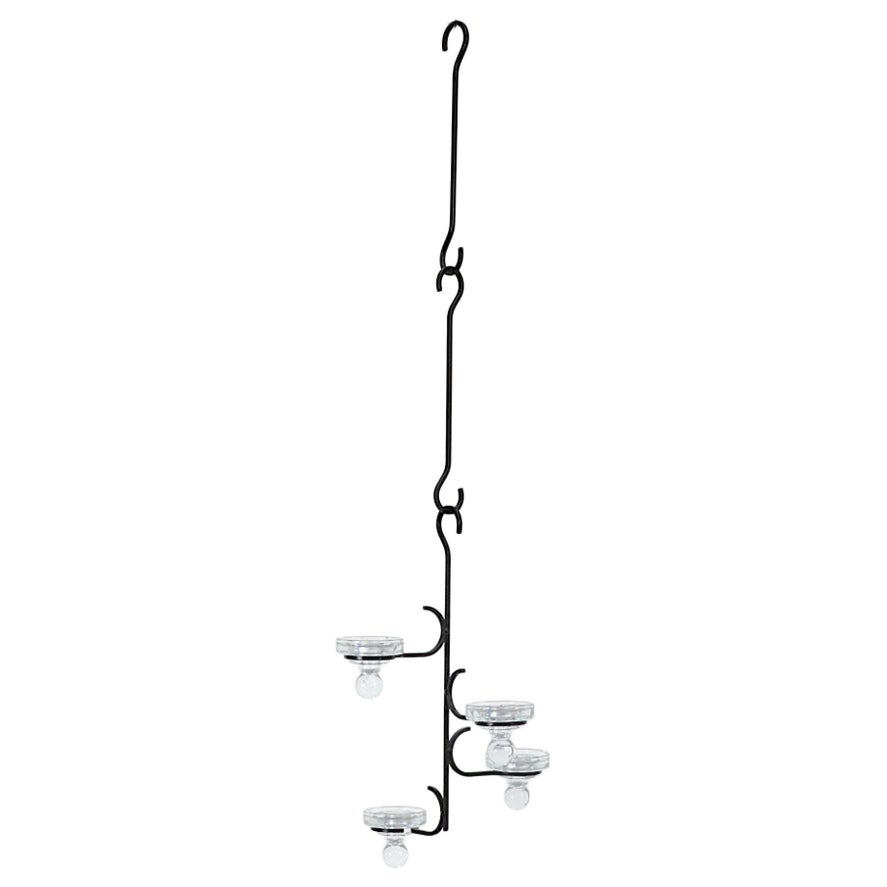 Erik Höglund Style Wrought Iron Hanging Candelabra with Glass Peg Votive Holders