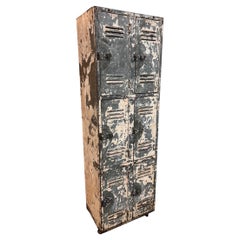 Vintage Metal Locker Cabinet 6 Lockers Fixed Shelves Latching Door on Casters