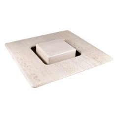 Two levels travertine coffee table by Claude Berraldaci, France, 1980s